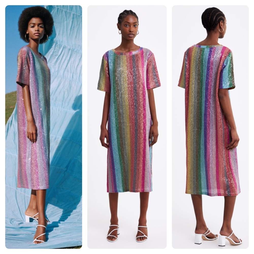 Zara rainbow sequin dress NWT